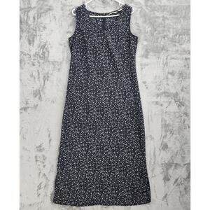 Vintage Willow Bay Dress Womens L Black Gray Ditsy Floral Sleeveless Maxi Zip